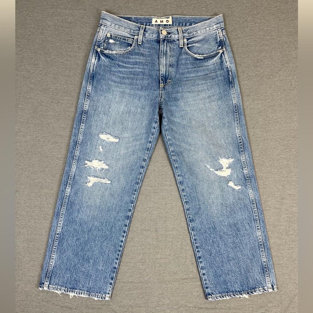 AMO Distressed Billie Blue Wide-Leg Jeans